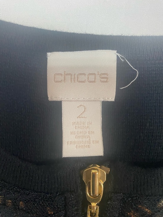 Chicos Leopard Print Zip Front Cardigan with Black Lace Trim Women’s Size 2 - Picture 3 of 4